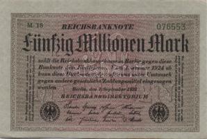 Német Birodalom / Weimari Köztársaság 1923. 50.000.000M (3x) szürke papíron, egymás utáni sorszámokk...