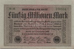 Német Birodalom / Weimari Köztársaság 1923. 50.000.000M (3x) szürke papíron, egymás utáni sorszámokk...