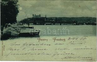 1898 (Vorläufer) Pozsony, Pressburg, Bratislava; látkép, vár, uszályok / general view, castle, barges. Römmler & Jonas (fl)
