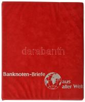 "Banknoten Briefe aus aller Welt" piros, plüssborítású, négygyűrűs album 40db, osztás nélküli berakólappal. Használt, jó állapotban