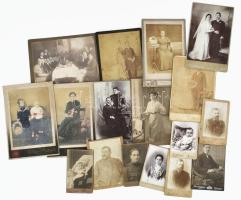 cca 1880-1910 Vegyes keményhátú fotók, össz. 17 db, különböző műtermekből (Orosháza, Arad, Budapest, stb.), vegyes méretben és állapotban