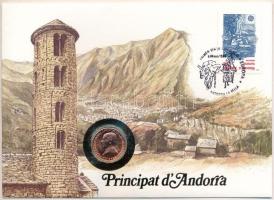 Andorra 1986. 25c felbélyegzett borítékban, bélyegzéssel, német nyelvű leírással T:UNC patina Andorra 1986. 25 Centims in envelope with stamp and cancellation, with german language description C:UNC patina