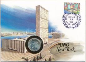 Amerikai Egyesült Államok / "ENSZ New York" 1980. 1$ Cu-Ni "Susan B. Anthony" felbélyegzett borítékban, bélyegzéssel, német nyelvű leírással T:UNC USA / "UNO New York" 1980. 1 Dollar Cu-Ni "Susan B. Anthony" in envelope with stamp and cancellation, with German description C:UNC