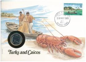 Turks- és Caicos-szigetek 1981. 1/4C felbélyegzett borítékban, bélyegzéssel, német nyelvű leírással T:UNC Turks and Caicos Islands 1981. 1/4 Crown in envelope with stamp and cancellation, with German description C:UNC