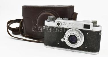 FED-2 fényképezőgép, Industar-22 1:3,5 f=50 mm objektívvel, penészes lencsékkel, bőr tokjában