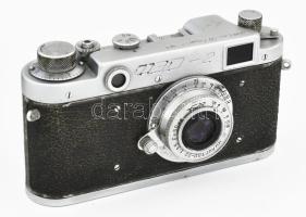 FED-2 fényképezőgép, Industar-22 1:3,5 f=50 mm objektívvel, penészes lencsékkel, bőr tokjában