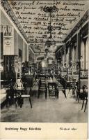 1913 Kassa, Kosice; Andrássy Nagy Kávéház belső, Fő utcai rész. Hátoldalon műsor reklám / cafe interior. Show advertisement on the backside