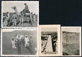 1932 Egyiptomi ásatáson dolgozó magyar kutató felvételei és feljegyzései a képek hátoldalán, 4 db vi...