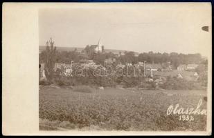 1932 Olaszka (ma Olaszfa) település látképe Vas vármegyében, a negatívon feliratozott vintage fotó, ...