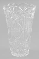 Csiszolt és hántolt mintával díszített kristály váza, jelzés nélkül, minimális kopottsággal, m: 20 cm