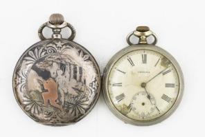 Elira ezüst (Ag) zsebóra niellós, aranyberakásos figurális díszítéssel., jelzett, nem működik d: 50 ...