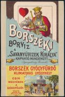 cca 1900 Borszéki borvíz, kétoldalas, színes litografált reklámlap, 14,5x9,5 cm