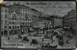 1901 Trieste, Piazza della Borsa. Deposito Alessandro Levi, Art Nouveau metal foil (EB)