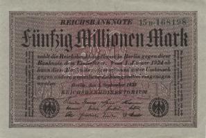 Német Birodalom / Weimari Köztársaság 1923. 50.000.000M (4x) szürke papíron, zöld ill. fekete cégjel...