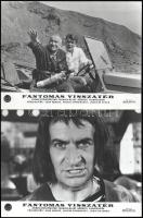 cca 1965 ,,Fantomas visszatér" című francia - olasz bűnügyi filmvígjáték jelenetei és szereplői (köztük Louis de Funes), 8 db vintage produkciós filmfotó ezüst zselatinos fotópapíron, a használatból eredő (esetleges) kisebb hibákkal, 18x24 cm