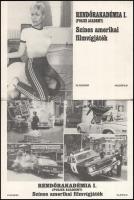cca 1984 ,,Rendőrakadémia I." című amerikai film jelenetei és szereplői, 10 db produkciós filmfotó nyomdatechnikával sokszorosítva kartonpapírra, egyoldalas nyomással, a használatból eredő (esetleges) kisebb hibákkal, 18x24 cm