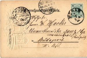 1900 Merano, Meran (Südtirol); Julius Scheibein Art Nouveau, embossed, coat of arms litho (EK)