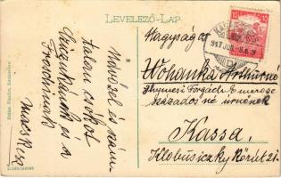 1917 Karánsebes, Caransebes; Római katolikus templom, piac, üzletek. Halász Nándor kiadása / church,...