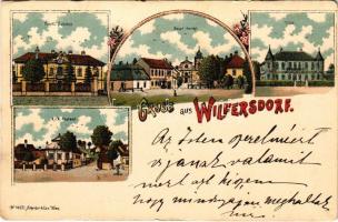 1898 (Vorläufer) Wilfersdorf, Fürst. Schloss, Haupt Ansicht, Villa, K.u.k. Postamt / castle, villa, post office. Scheinder& Lux Art Nouveau, floral, litho (small tears)