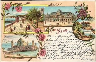 1897 (Vorläufer) Nice, Nizza; Le Casino Municipal, La Promenade des Anglais, La Jetée Promenade, Le Chateau D&#039;Eau de la Vésubie. Art Nouveau, floral, litho (EK)