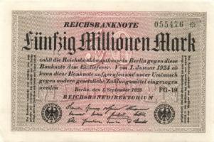 Német Birodalom / Weimari Köztársaság 1923. 50.000.000M (5x) fehér papíron, közte egymás utáni ill. ...