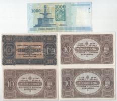 9db-os korona, pengő és forint bankjegy tétel, közte 1920. 10K (3x) + 1923. 1000K "Magyar Pénzj...