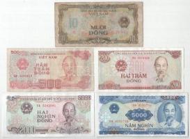 Vietnám 1980. 10D + 1987. 200D + 1988. 500D + 2000D + 1991. 5000D T:F,VG Vietnam 1980. 10 Dong + 1987. 200 Dong + 1988. 500 Dong + 2000 Dong + 1991. 5000 Dong C:F,VG