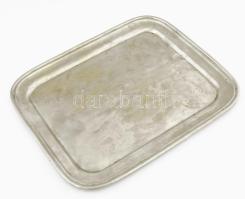 Moritz Hacker Wien antik alpakka kínálótálca, jelzéssel, használati nyommal, 27x22 cm