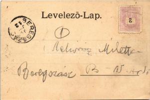 1898 (Vorläufer) Szerencs, kirándulók, háttérben a cukorgyár. Lővy József kiadása (ázott sarok / wet...