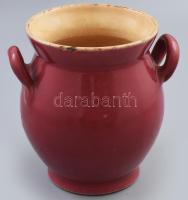 cca 1885 Zsolnay bödön. Magastüzű ún. pink mázas, formába öntött finomfajansz, jelzés nélkül, mázrepedésekkel, pereménél pattanásokkal, m: 15,5 cm