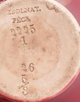 cca 1885 Zsolnay díszkancsó. Magastüzű ún. pink mázas, formába öntött finomfajansz, masszába nyomott...