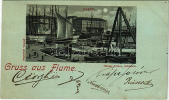 1898 (Vorläufer) Fiume, Rijeka; Hafen / port at night. Ottmar Zieher Art Nouveau litho (ferdén vágva / slant cut)