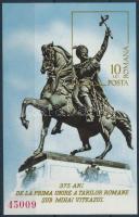 A román földek első egyesülésének 375. évfordulója Vitéz Mihály vezetésével (II.) vágott blokk, Mihály Vitéz united the Romanian lands 375 years ago imperforate block