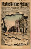1902 Bremerhaven, Bürgerm. Smidtstrasse, Nordwestdeutsche Zeitung / street, newspaper montage. Art Nouveau (EK)