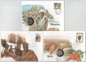 5db-os érmés boríték tétel, mind különféle és német nyelvű tájékoztatóval, benne: Botswana, Ghána, Belize, Holland-Antillák, Dominika