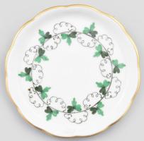 Herendi szőlőlevél mintás gyűrűtartó tálka, jelzéssel, hibátlan, d: 8 cm