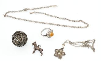 5 db ezüst (Ag) ékszer: gyűrű, medál, nyaklánc, közte jelzéssel, bruttó: 36,9 g