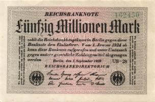 Német Birodalom / Weimari Köztársaság 1923. 50.000.000M (3x) fehér papíron, "Gitter mit 8"...