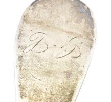 Ezüst (Ag) kanál, jelzéssel, h: 21 cm, nettó: 71 g