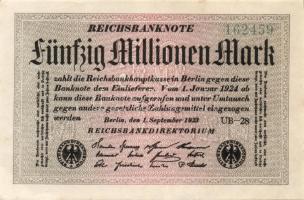 Német Birodalom / Weimari Köztársaság 1923. 50.000.000M (3x) fehér papíron, "Gitter mit 8 vízje...