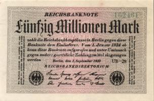 Német Birodalom / Weimari Köztársaság 1923. 50.000.000M (3x) fehér papíron, "Gitter mit 8 vízje...