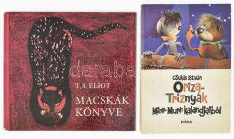 Csukás István: Oriza-Triznyák. Mirr-Murr kalandjaiból. Bp., 1977, Móra. Kiadói kartonált papírkötés. + T. S. Eliot: Macskák könyve. Szántó Piroska rajzaival. Bp., 1972, Móra. Kiadói kartonált papírkötés, a gerincen sérüléssel.