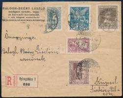 1923 Petőfi Sándor sor ajánlott levélen / Mi 369-373 on registered cover