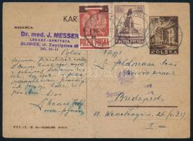 1945 Díjkiegészített díjjegyes levelezőlap Budapestre / PS-card with additional franking to Hungary