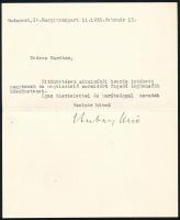 1935 Hubay Jenő (1858-1937) hegedűművész, magyar zeneszerző és pedagógus gépelt levele saját kezű aláírásával