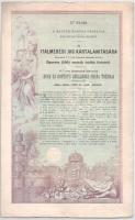 Budapest 1890. Italmérési jog kártalanítására kibocsátott 4 1/2%-al kamatozó adómentes kötvény kötvény 100Ft-ról, szárazpecséttel, 1db szelvénnyel, horvát nyelvű számlával T:F kis beszakadás, fo. / Hungary / Budapest 1890. Tax-free bond with interest at 4 1/2% issued to compensate for the right to measure drinks bond about 100 Forint with embossed stamp, 1pc of coupon, with invoice in Croatian C:F small tears, spotted