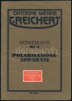 cca 1910 Optische Werke C. Reichert. Sonderliste HA/5. Polarisationsapparate und Zubehör. / Optikai műszerek képes katalógusa és árjegyzéke. Német nyelven. Kiadói tűzött papírkötés, 20 p.