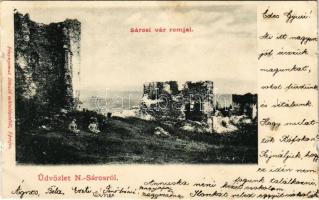 1905 Nagysáros, Velky Saris; Sárosi vár romjai. Fénynyomat Divald műintézetéből / Sarissky hrad / castle ruins (gyűrődések / creases)