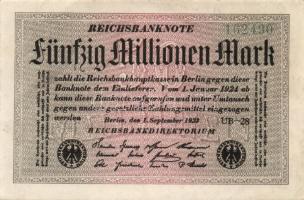 Német Birodalom / Weimari Köztársaság 1923. 50.000.000M (4x) fehér papíron, "Gitter mit 8"...