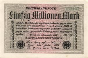 Német Birodalom / Weimari Köztársaság 1923. 50.000.000M (4x) fehér papíron, "Gitter mit 8"...